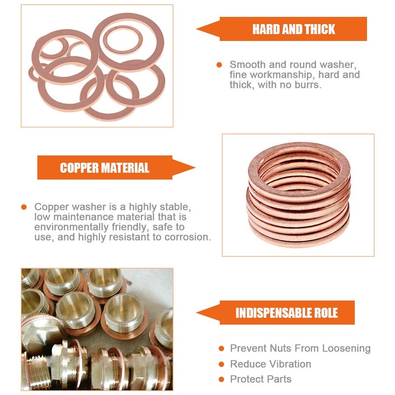 Rustark 320 Pcs Copper Flat Washers Assortment Kit Metric Sealing Washers M5 M6 M8 M10 M12 M14 M16 M20ï¼ˆ12 Sizesï¼‰ - Image 4